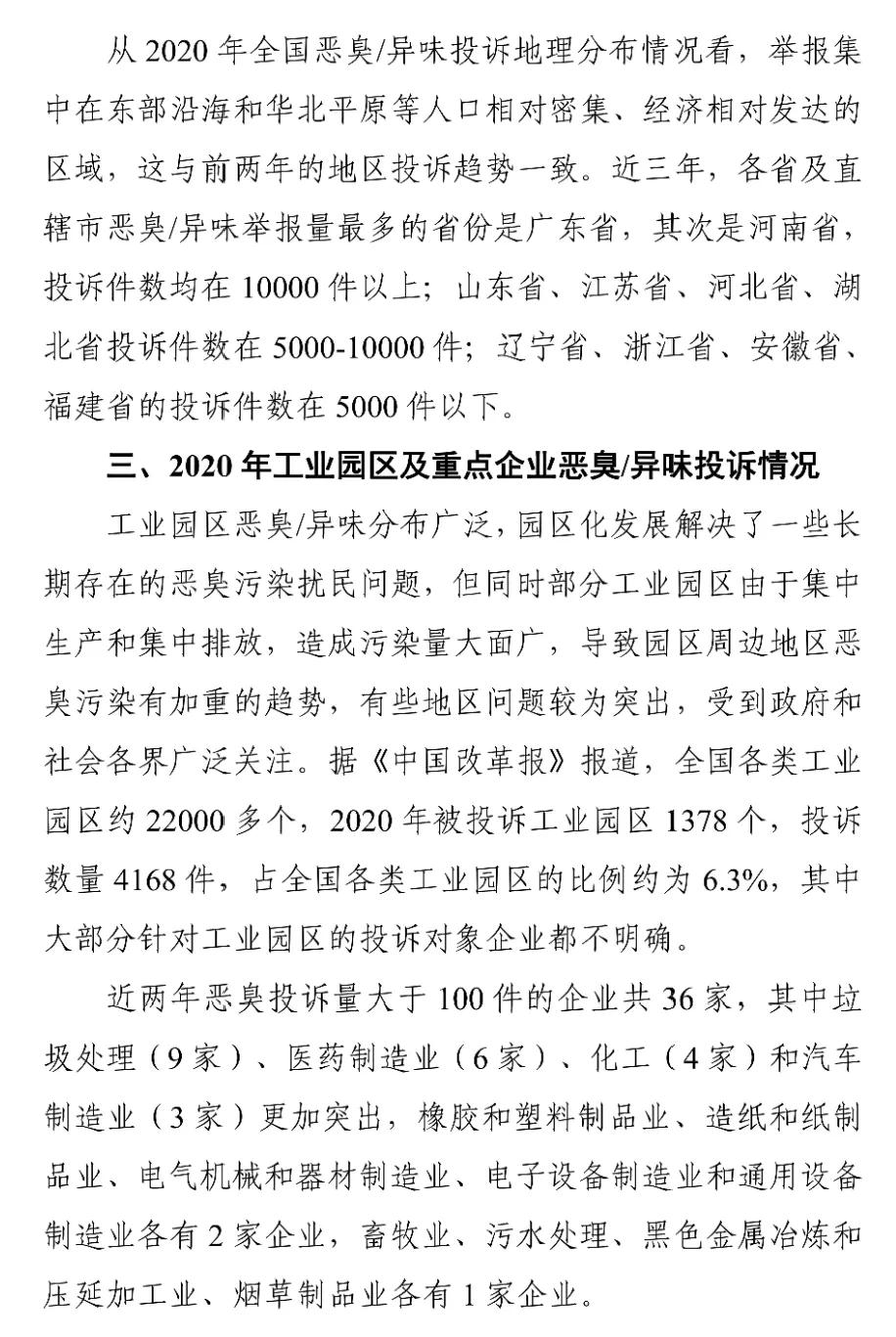 國家生態(tài)環(huán)境部關(guān)于印發(fā)《2018-2020年全國惡臭/異味污染投訴情況分析》報(bào)告